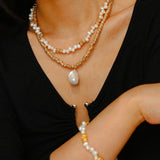 Baroque Pearl Pendant Lava Metal Necklace