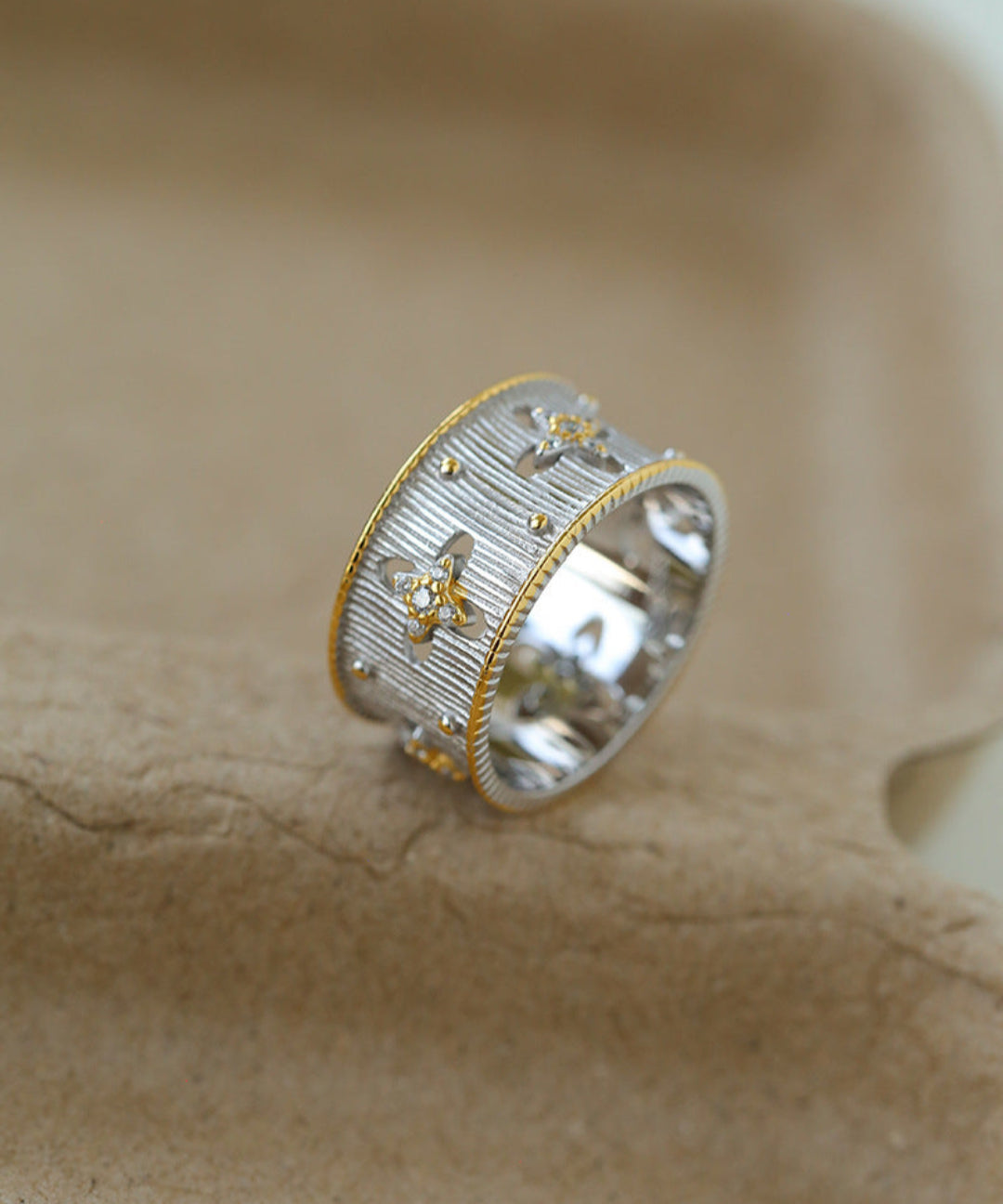 Hollowed-out Cross-flower Silver Ring-Gembea Jewelry