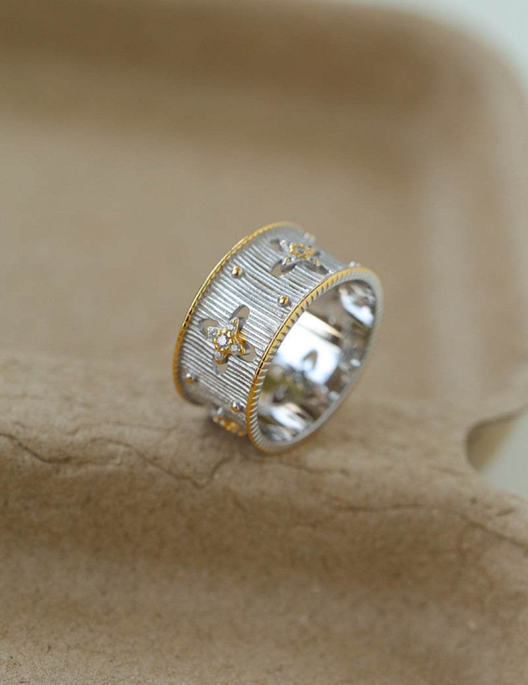 Hollowed-out Cross-flower Silver Ring-Gembea Jewelry