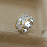 Hollowed-out Cross-flower Silver Ring-Gembea Jewelry
