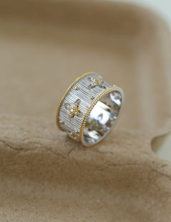 Hollowed-out Cross-flower Silver Ring-Gembea Jewelry