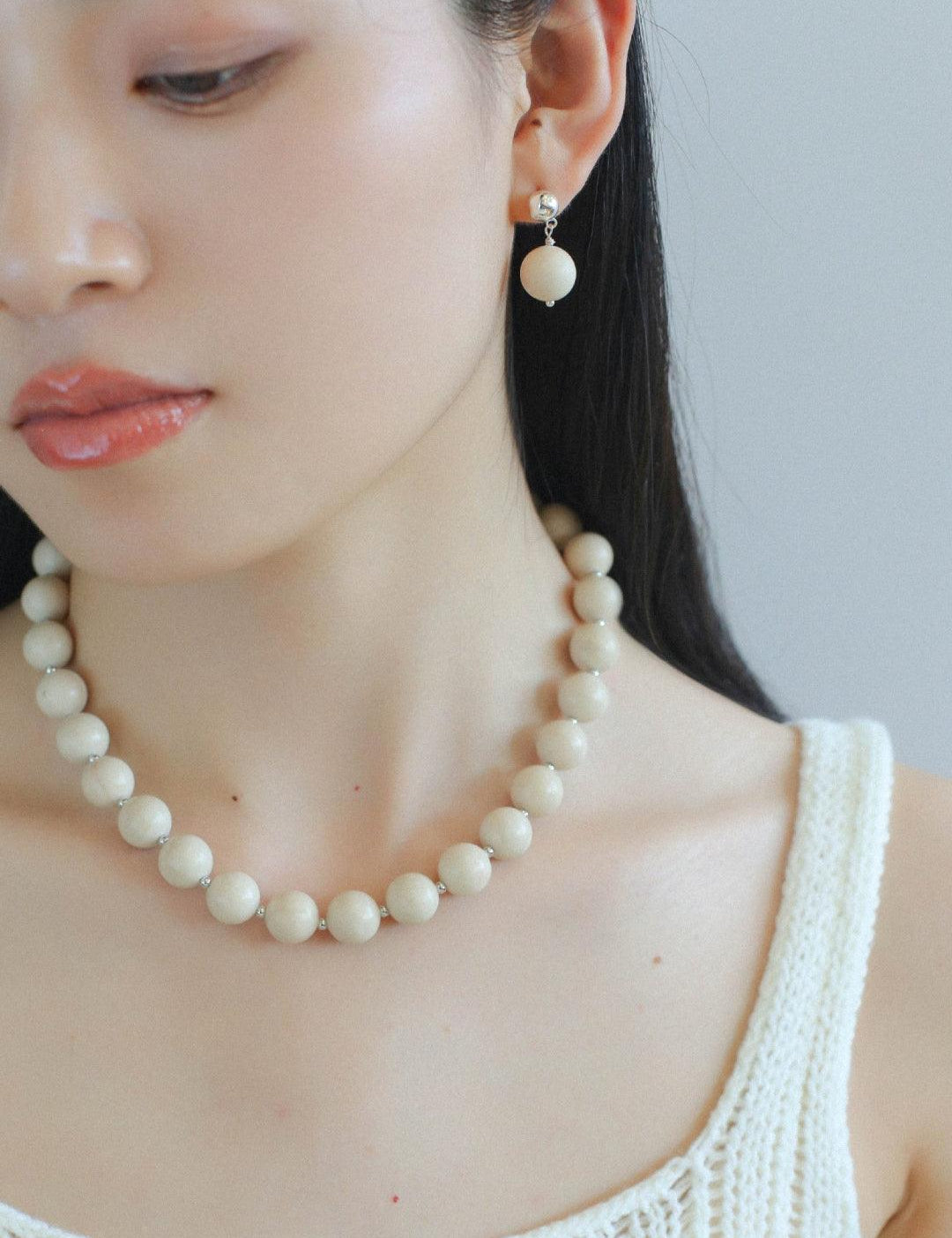 White Fossil Stone beaded necklace - Gembea Jewelry