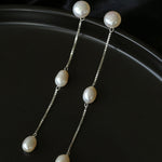 S925 Silver Chain Tassel Pearl Earrings