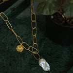 Metal Chain Baroque Pearl Pendant Necklace