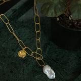 Metal Chain Baroque Pearl Pendant Necklace