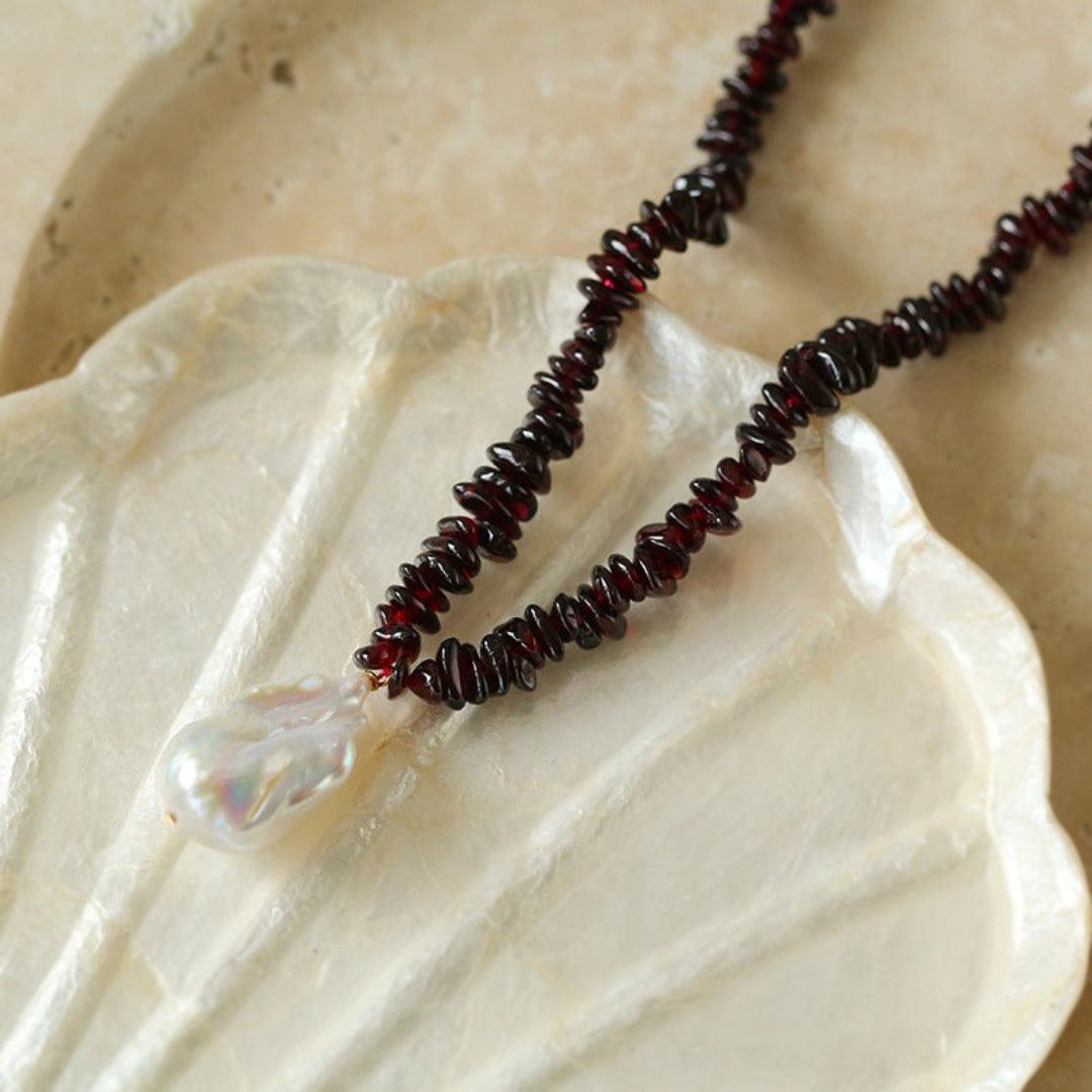 Irregular Garnet Baroque Drop Necklace - Gembea Jewelry