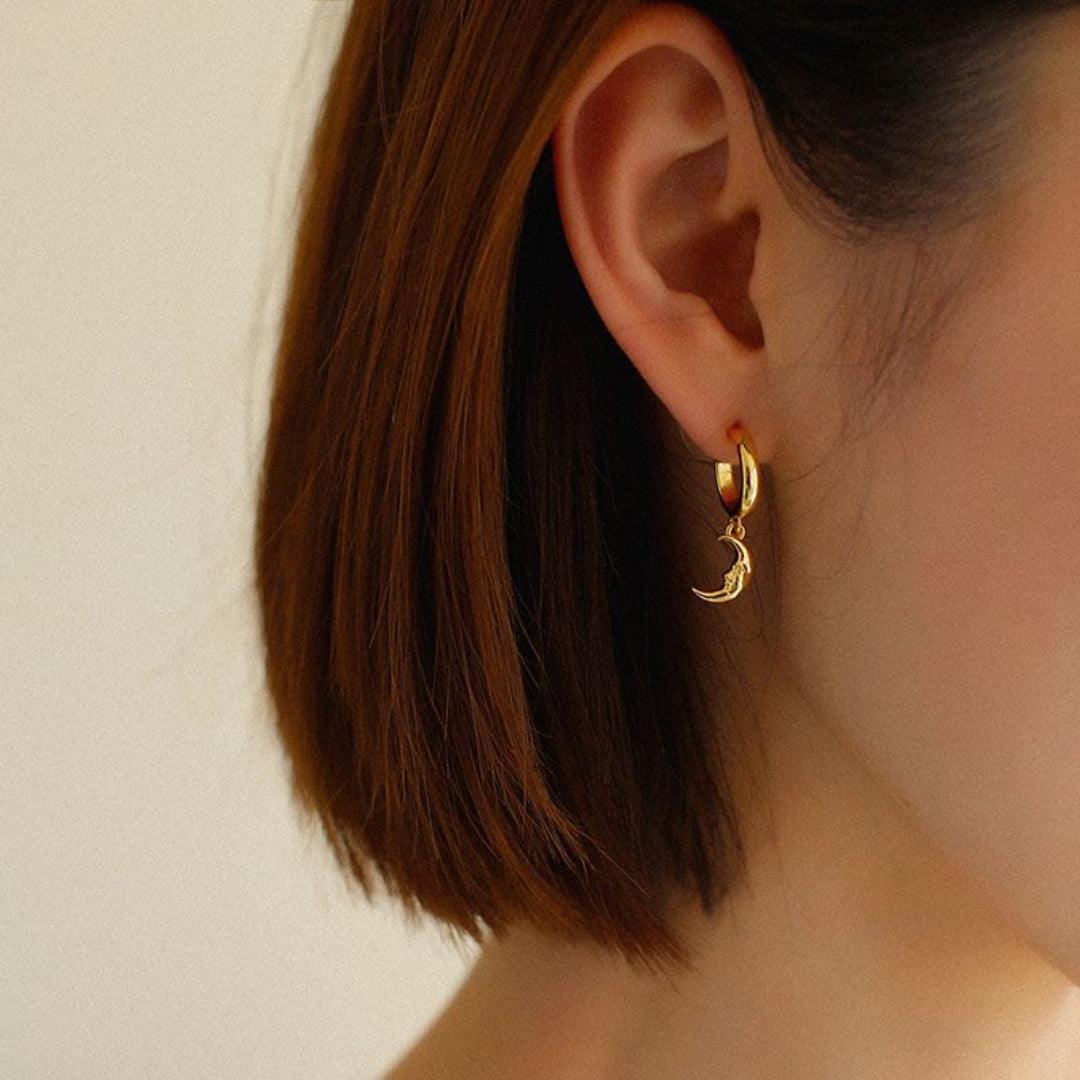 S925 Silver Moon Drop Hoop Earrings - Gembea Jewelry
