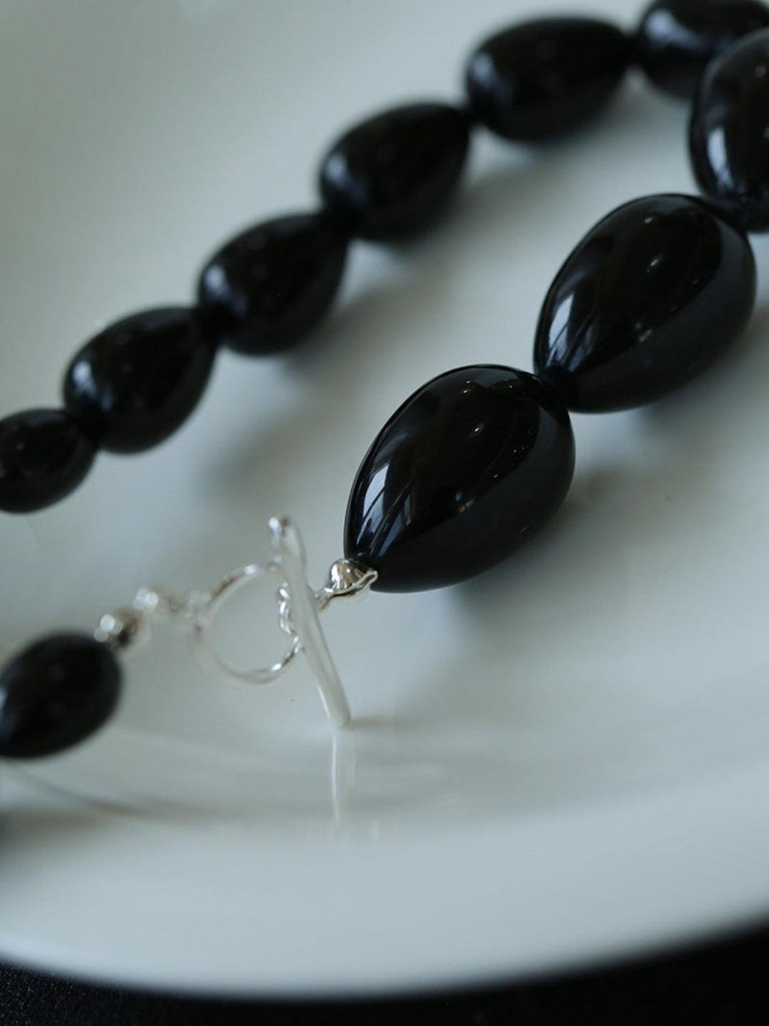 Water Drop Black Agate Beaded Choker Necklace - Gembea Jewelry