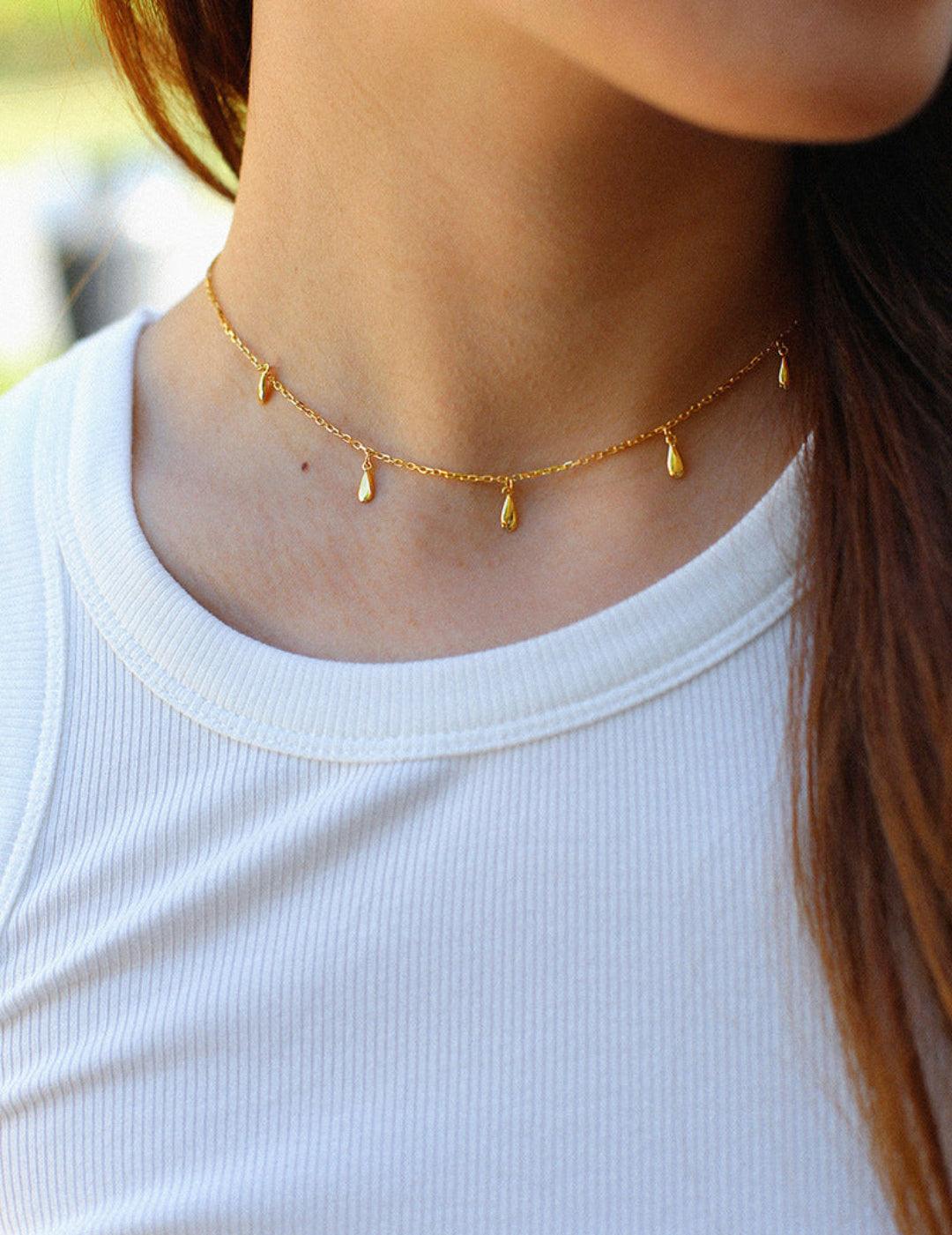 Overlay Chain Drop Choker Necklace - Gembea Jewelry