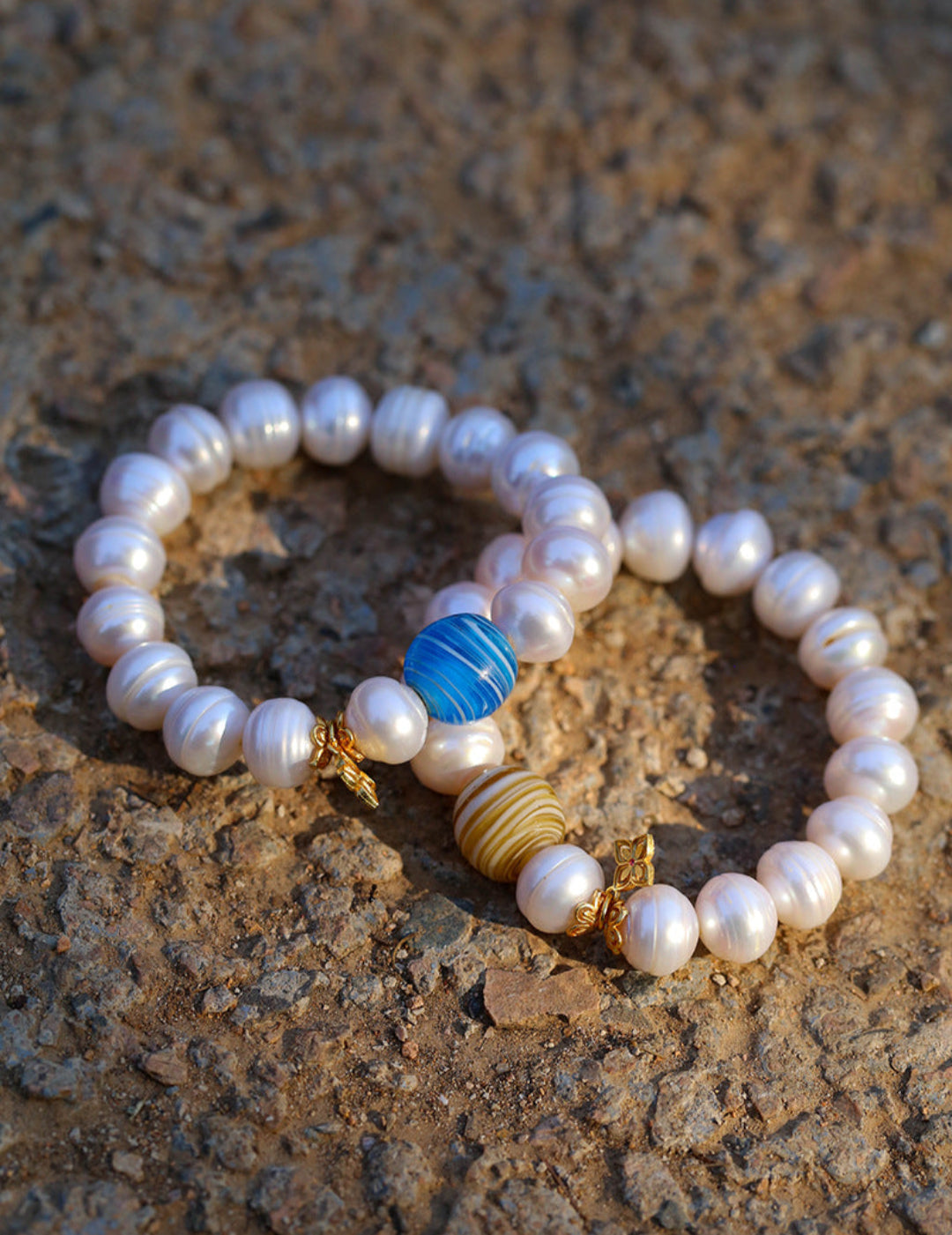 Threaded Glass Old Pearl Bracelet