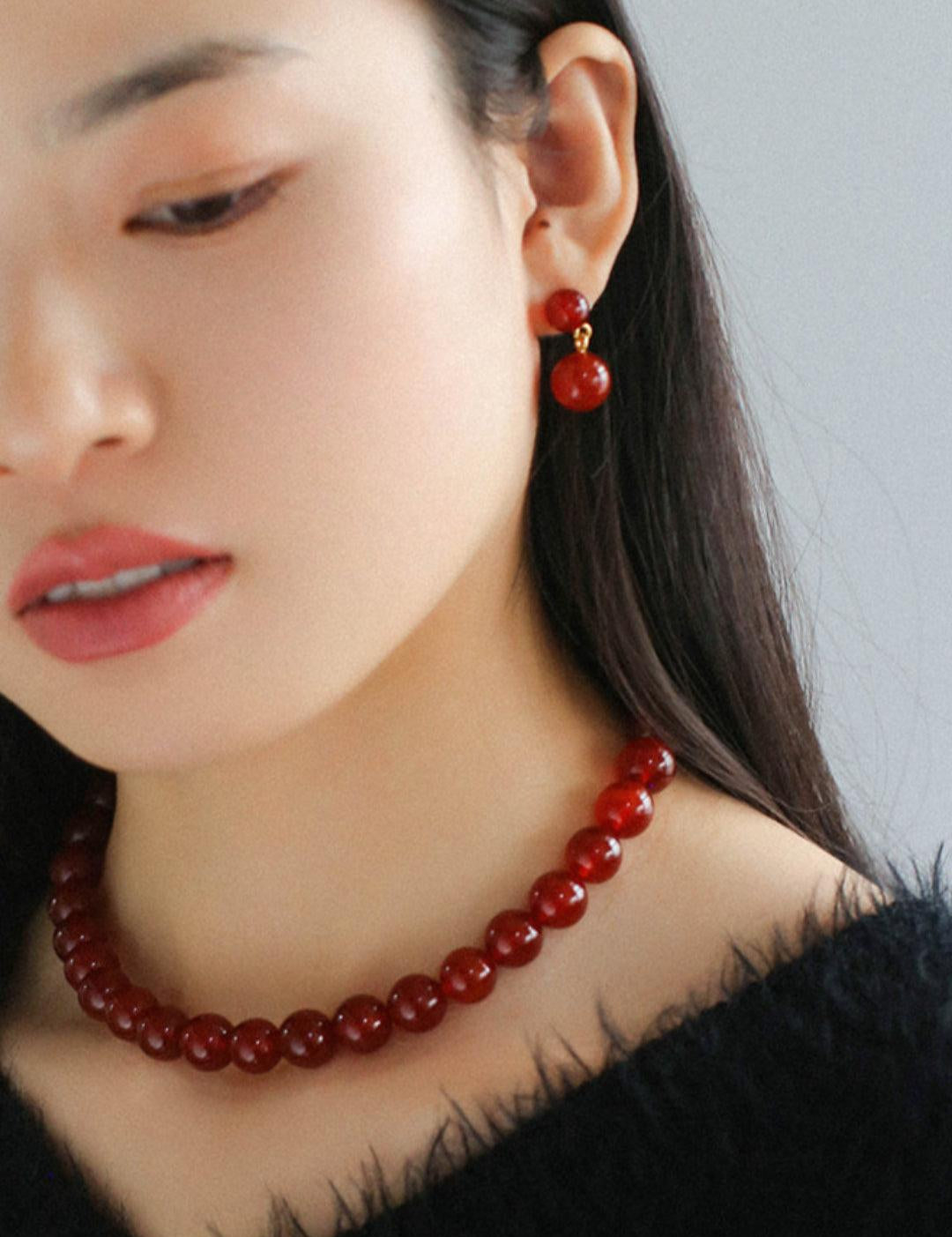 Double Ball Crystal Agate Stone Earrings - Gembea Jewelry