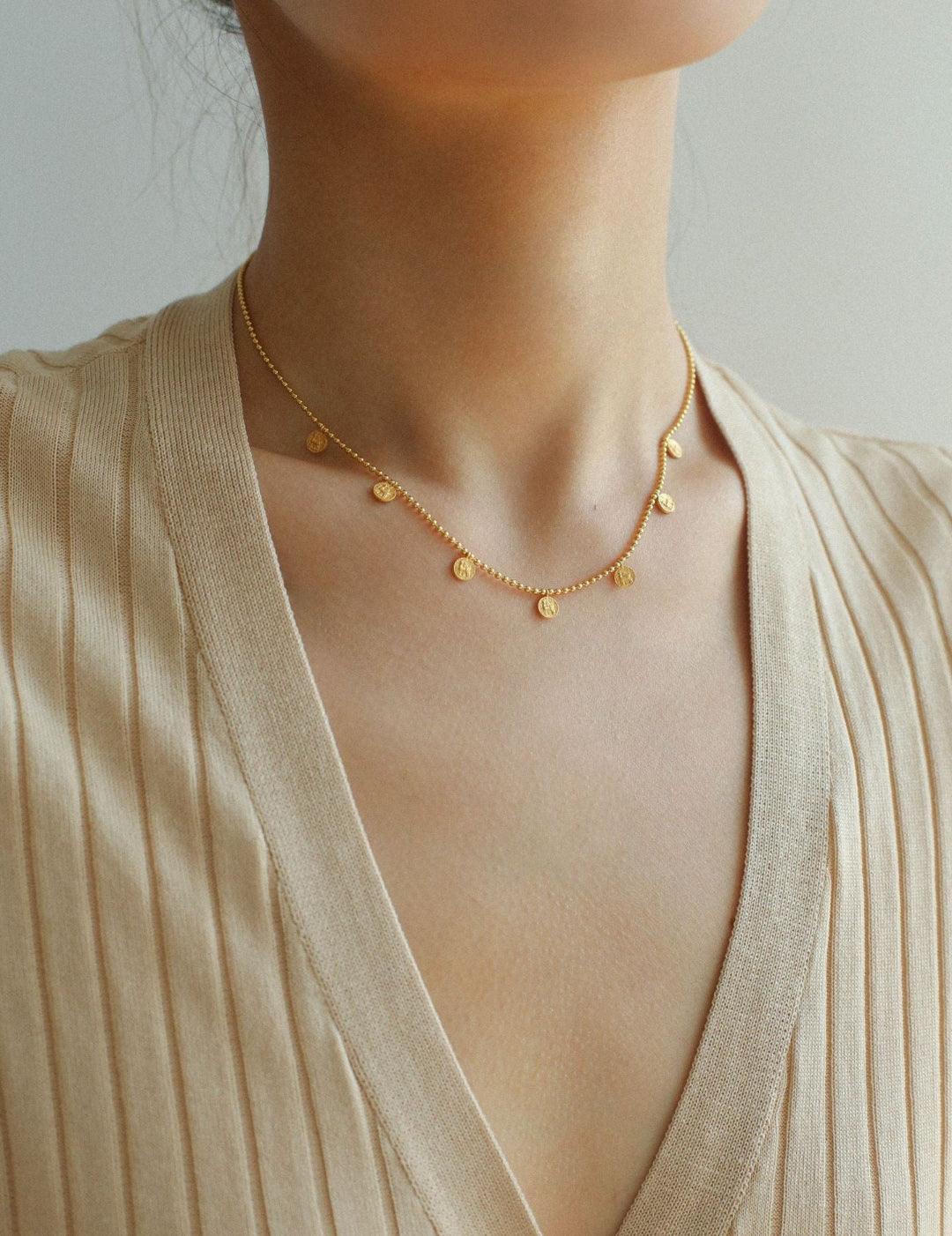 Overlay Embossed Mini Gold Coin Necklace - Gembea Jewelry