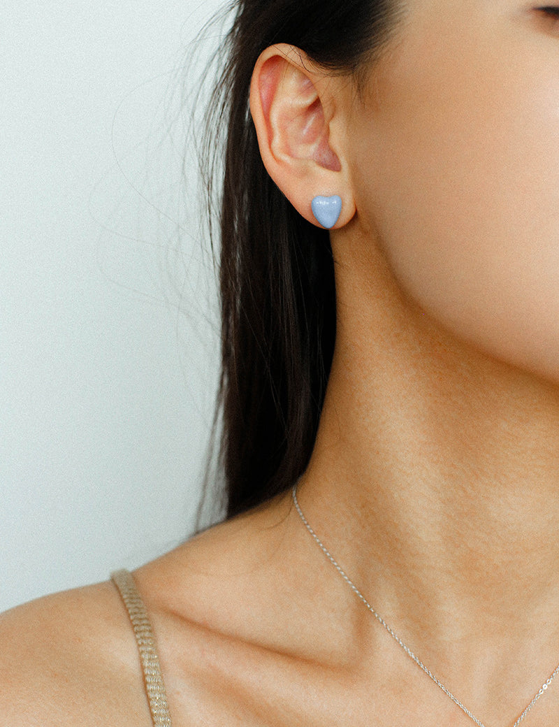 Blue Enamel Heart-shaped Stud Earrings-Gembea Jewelry