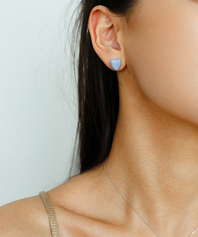 Blue Enamel Heart-shaped Stud Earrings-Gembea Jewelry