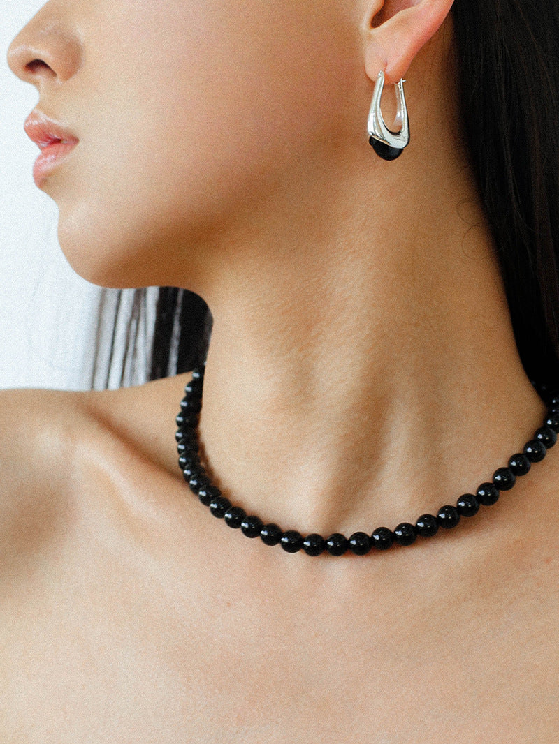 Water Drop Crystal Black Agate Earrings-Gembea Jewelry