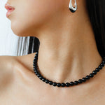 Water Drop Crystal Black Agate Earrings-Gembea Jewelry