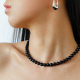 Water Drop Crystal Black Agate Earrings-Gembea Jewelry