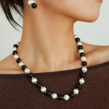 Ebony and Silver Ball Brushed Beaded Necklace