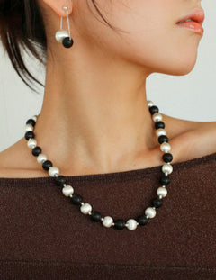 Ebony and Silver Ball Brushed Beaded Necklace