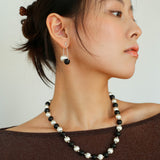 Ebony and Silver Ball Brushed Drop Earrings