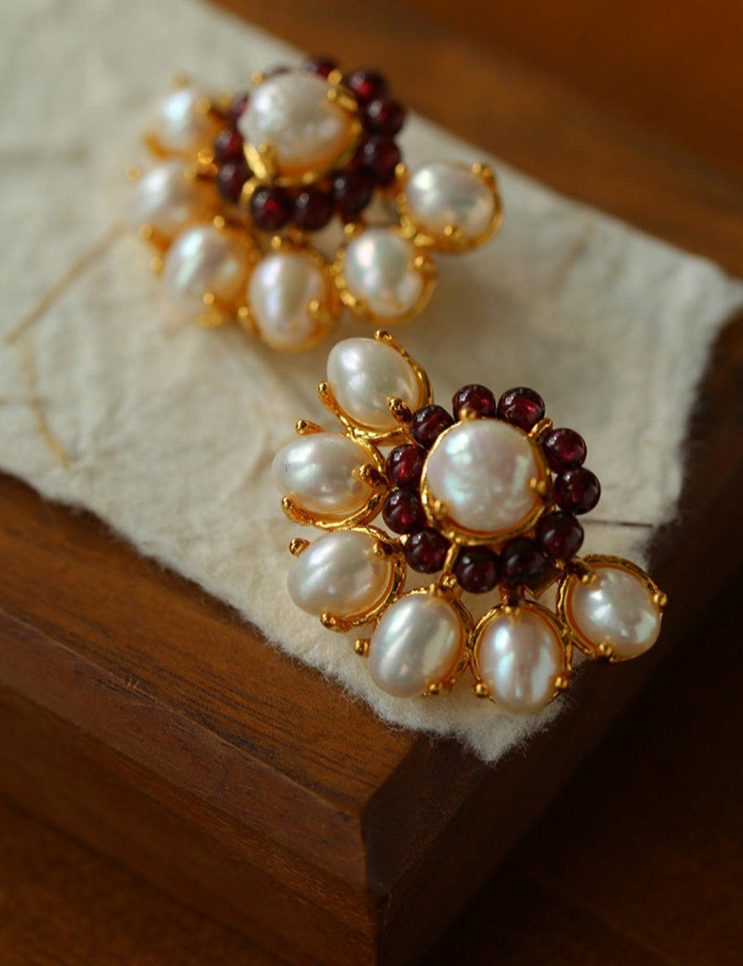 Natural Freshwater Pearl Garnet Stone Earrings - Gembea Jewelry