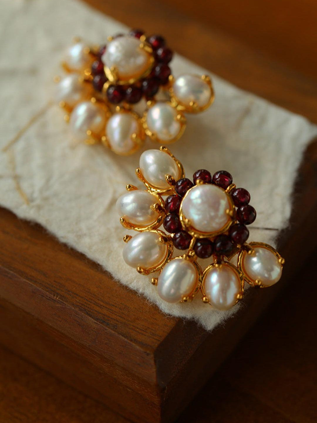 Natural Freshwater Pearl Garnet Stone Earrings - Gembea Jewelry