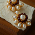 Natural Freshwater Pearl Garnet Stone Earrings