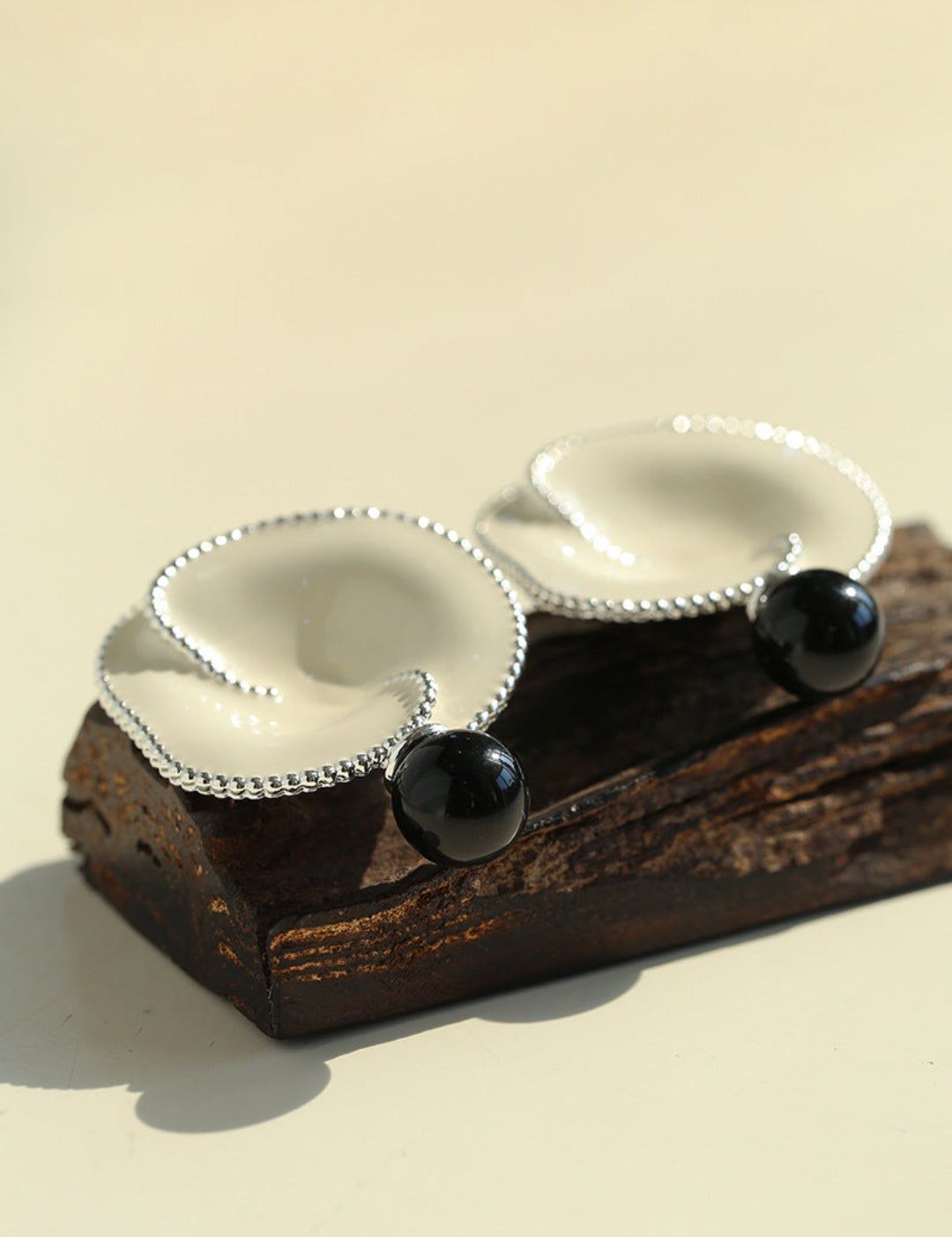 Gembea Jewelry Enamel Flower Pearl Black Agate Earrings