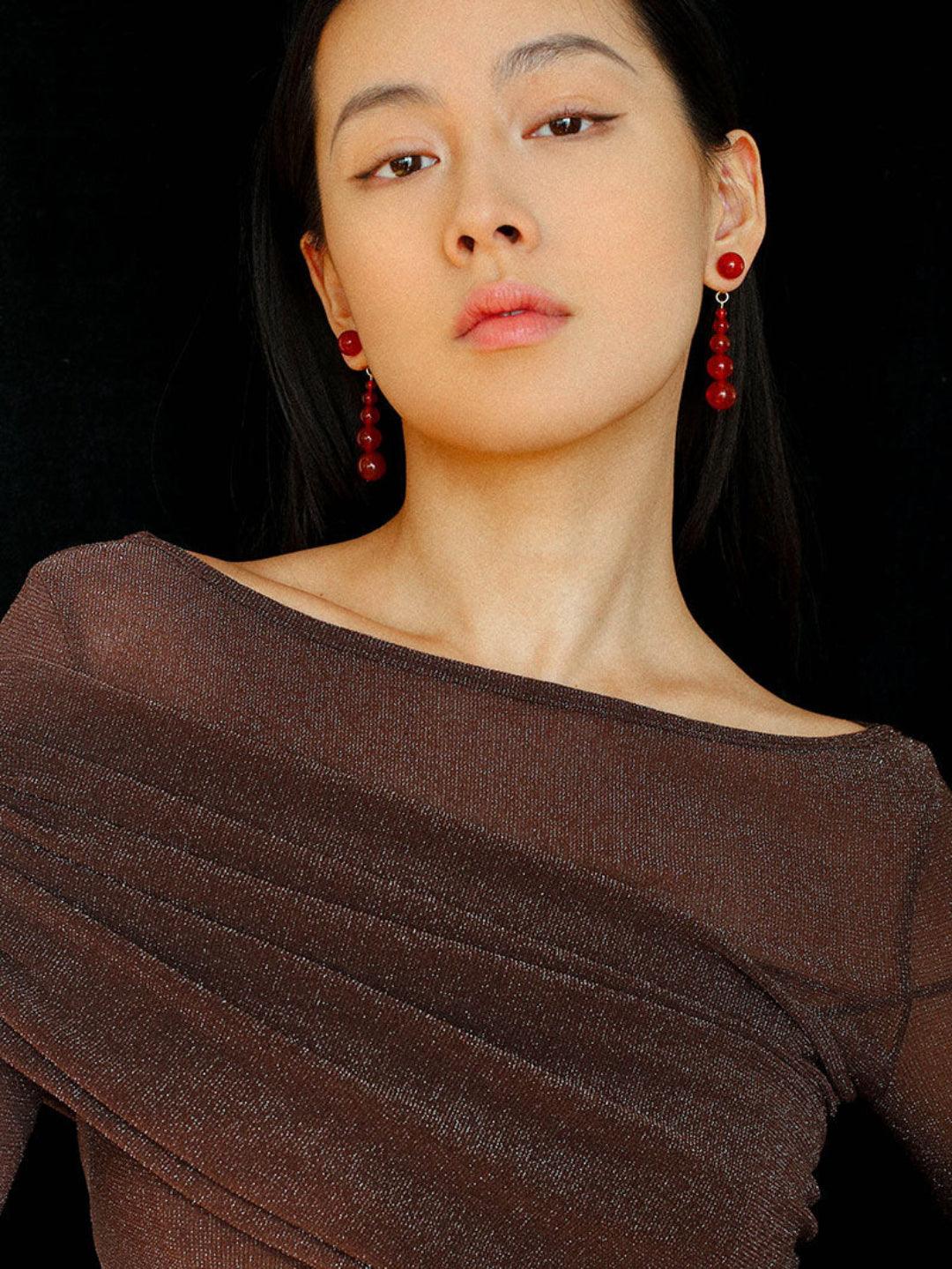 Graded Black and Red Agate Drop Earrings - Gembea Jewelry