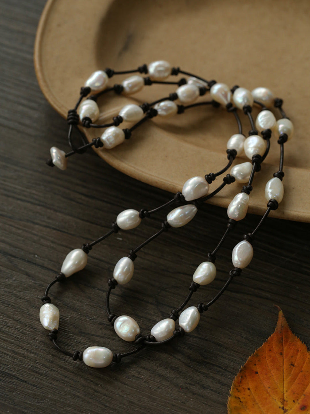 Long Handmade Leather Rope Natural Pearl Necklace