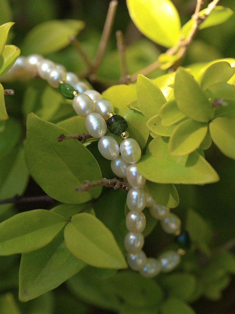 Green Stone Irregular Pearl Necklace-Gembea Jewelry