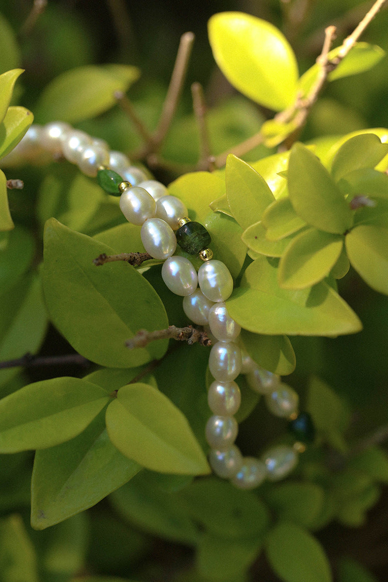 Green Stone Irregular Pearl Necklace-Gembea Jewelry