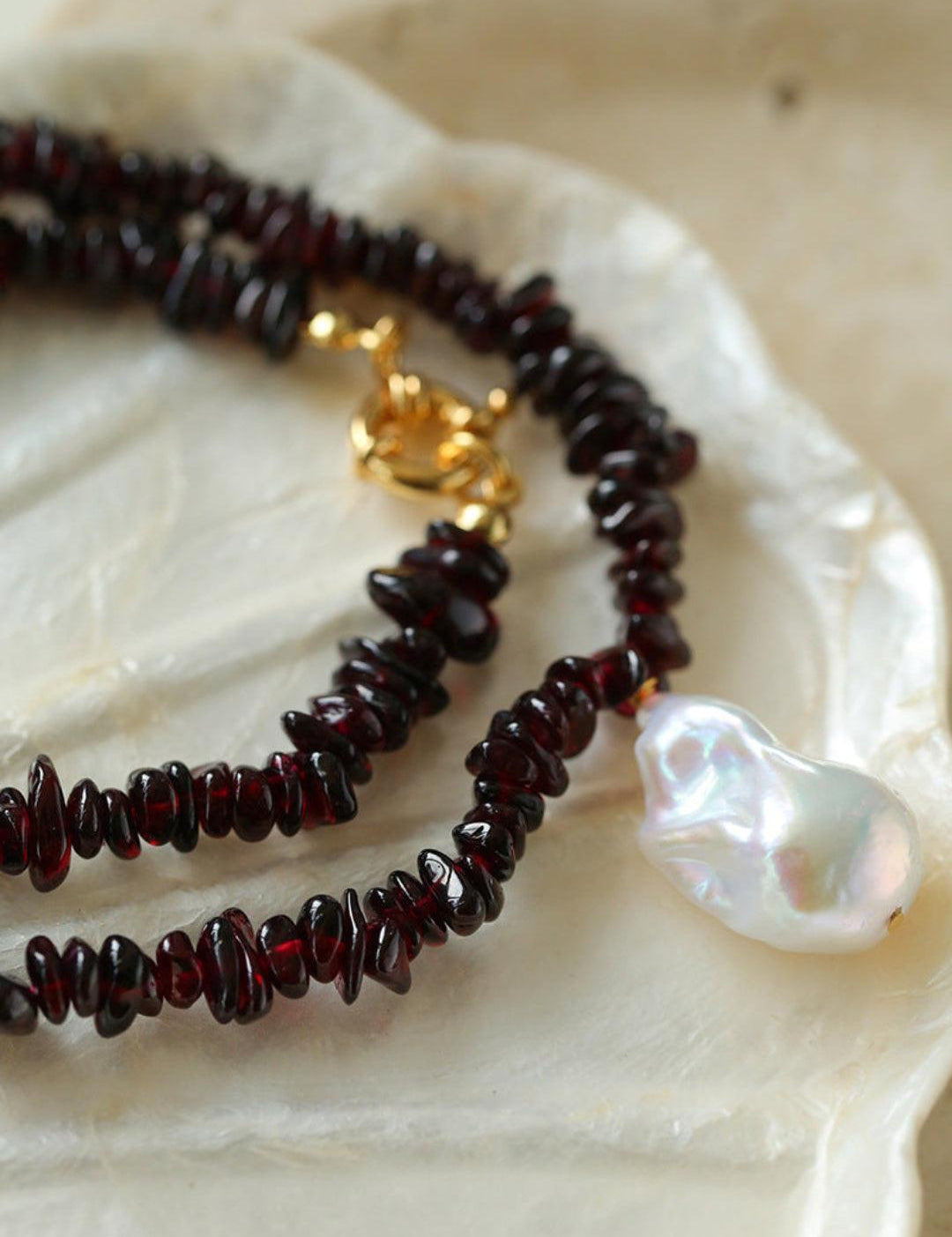 Irregular Garnet Baroque Drop Necklace - Gembea Jewelry