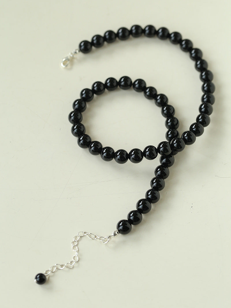 Classic Black Agate Beaded Necklace-Gembea Jewelry