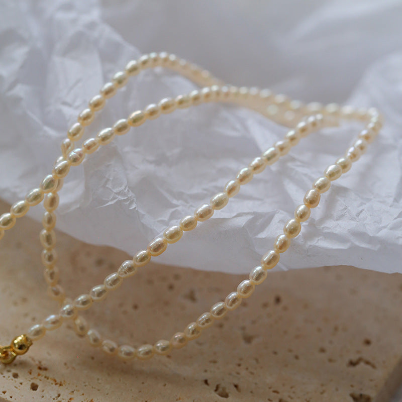 Minimalist Rice Pearl Beaded Necklace-Gembea Jewelry