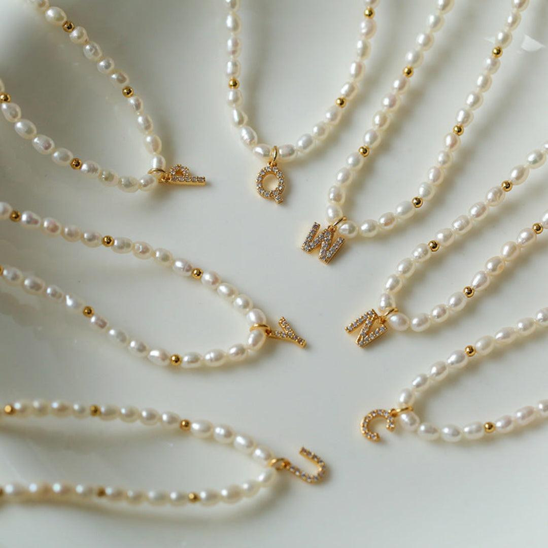 Vintage 26 Letter Pearl Necklace - Gembea Jewelry