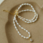 Zircon Pendant Pearl Beaded Necklace