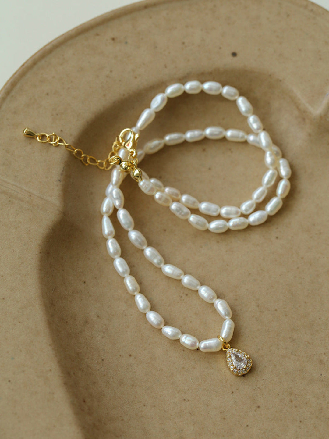 Zircon Pendant Pearl Beaded Necklace