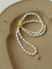 Zircon Pendant Pearl Beaded Necklace - Gembea Jewelry