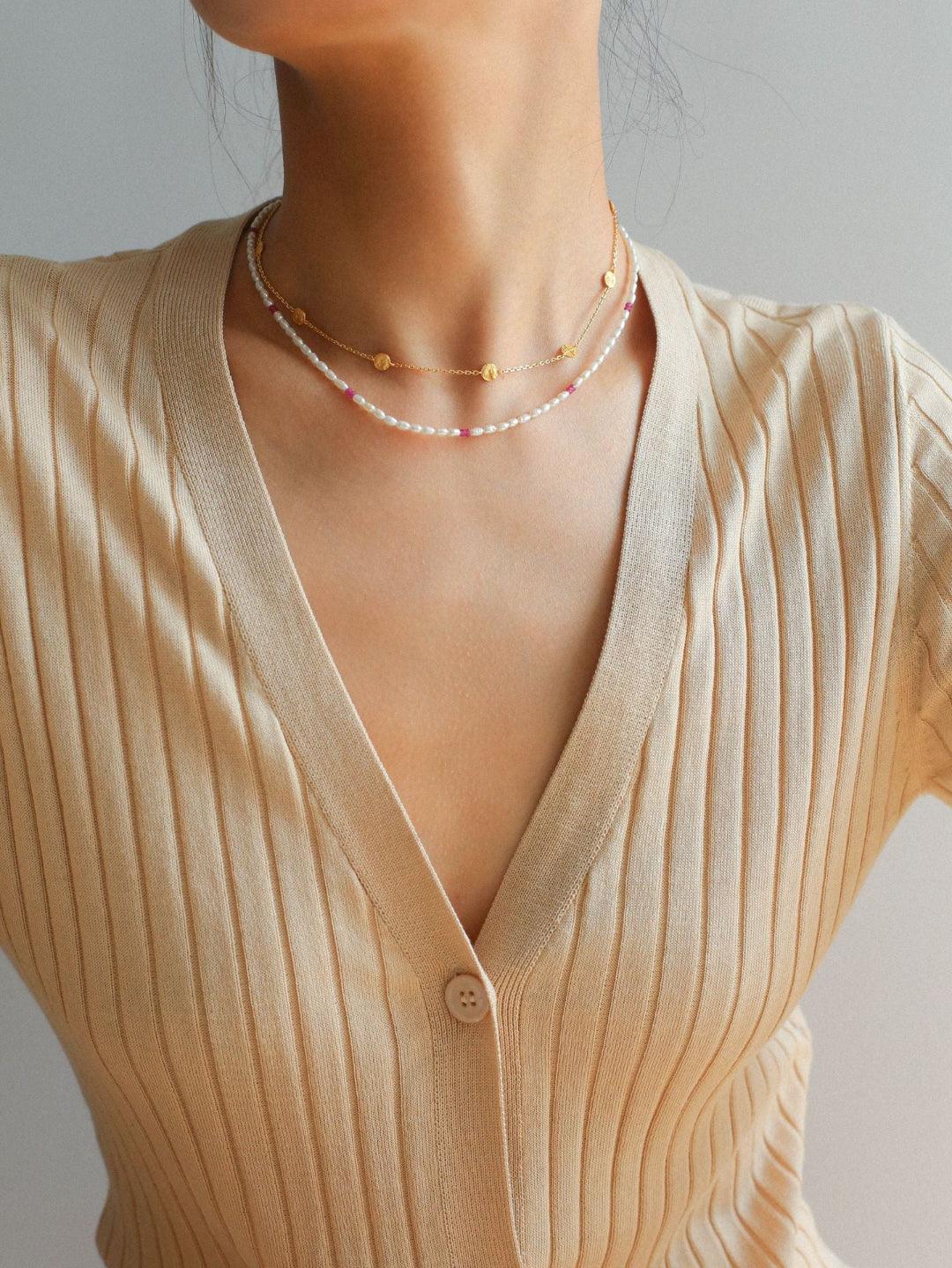 Overlay Embossed Mini Gold Coin Necklace - Gembea Jewelry