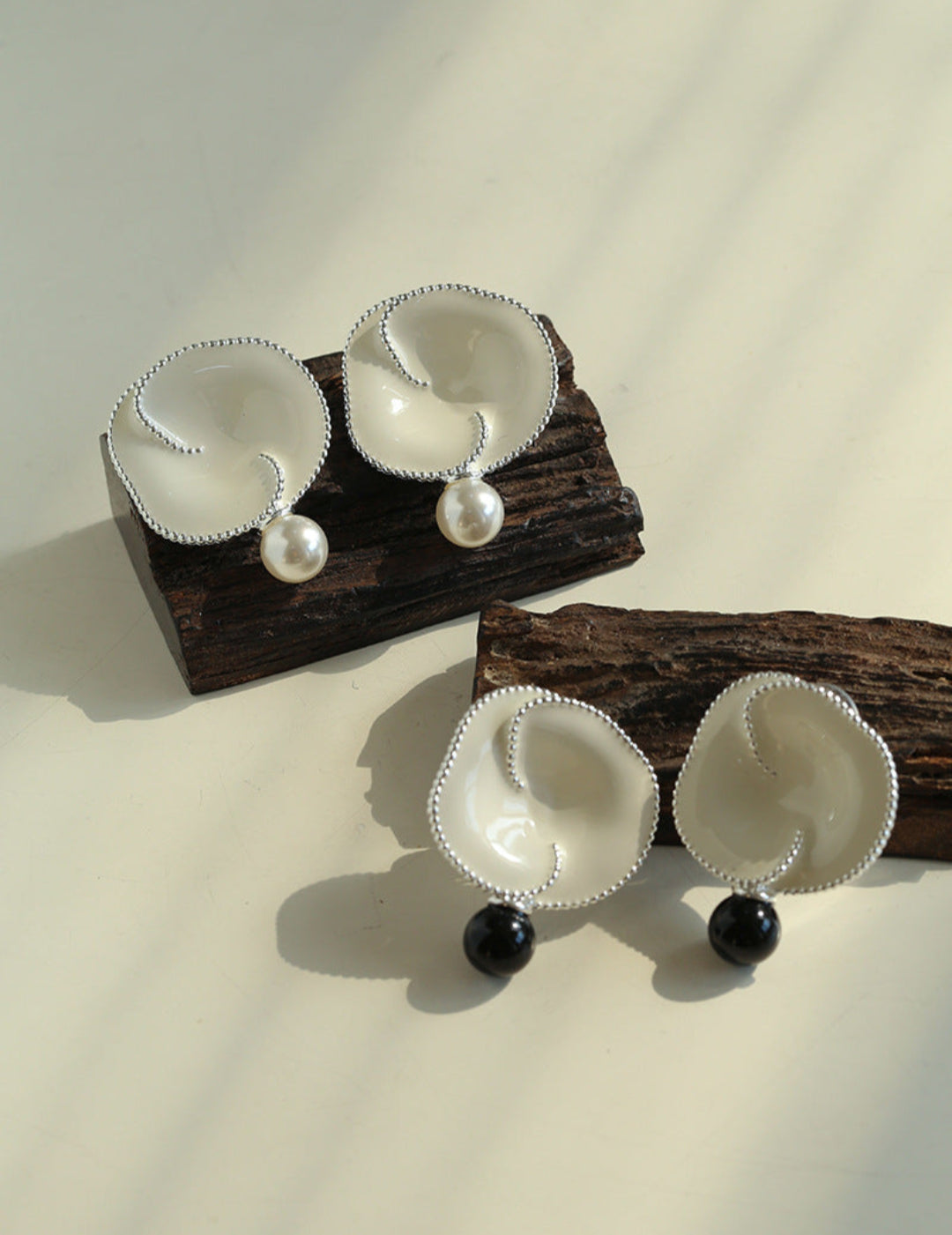 Gembea Jewelry Enamel Flower Pearl Black Agate Earrings