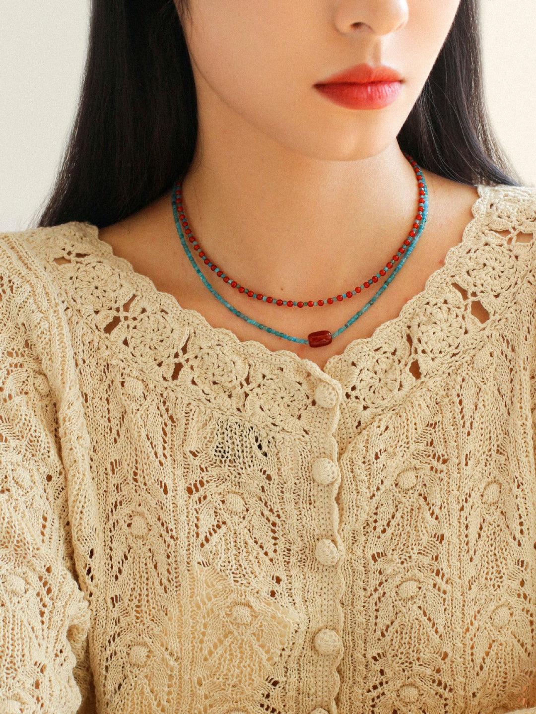 Blue Phosphorus Gray Agate Beaded Necklace - Gembea Jewelry