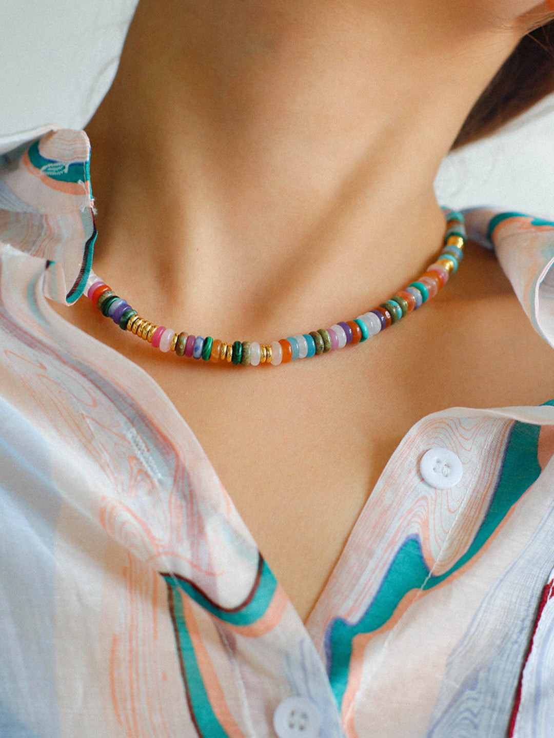 Colored Natural Stone Shell Beaded Choker Necklace