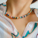 Colored Natural Stone Shell Beaded Choker Necklace