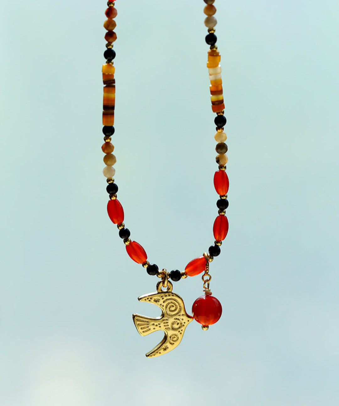 Peace Dove Pendant Agate Beaded Necklace-Gembea Jewelry