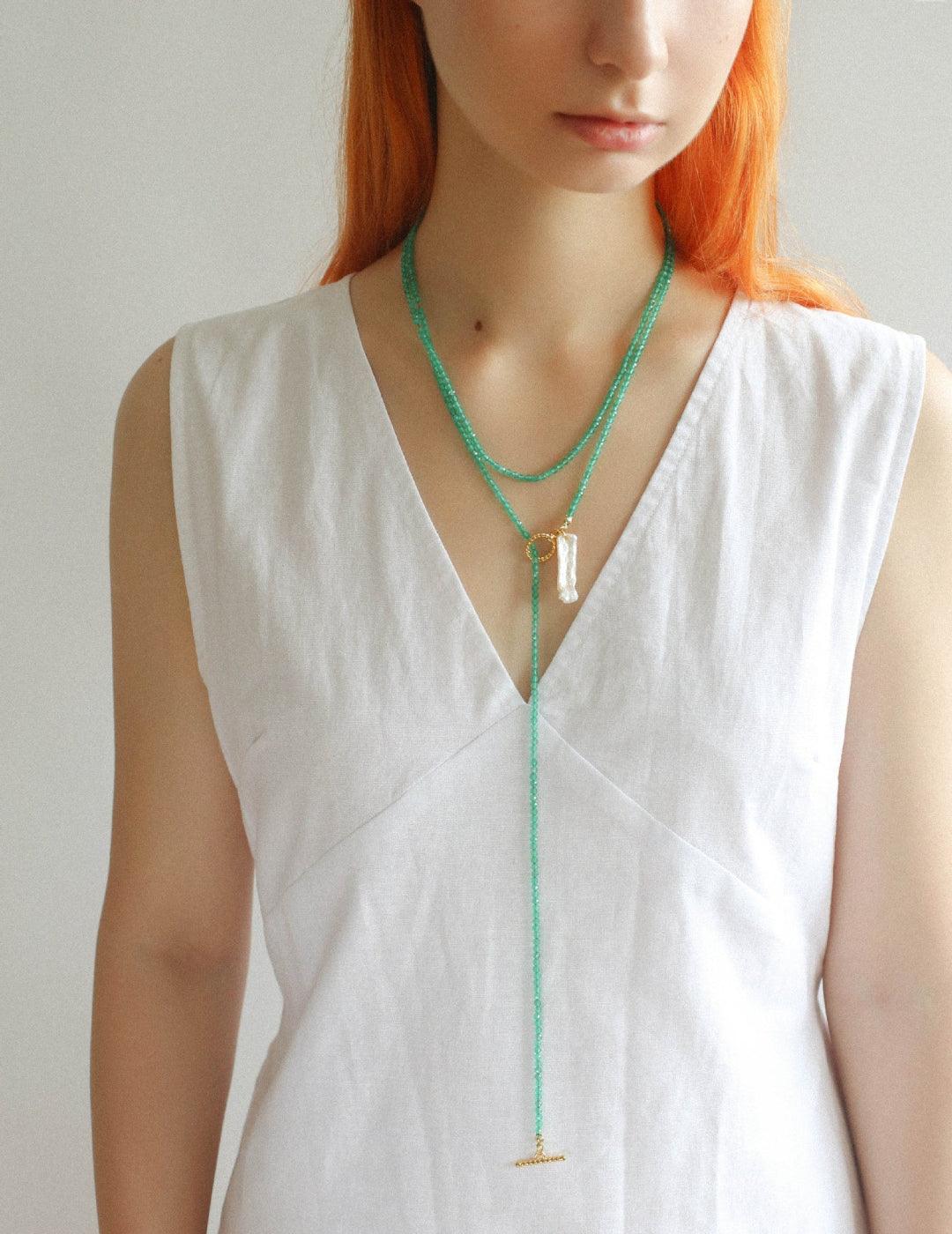 Sea's Embrace Green Agate Aquamarine Necklace - Gembea Jewelry