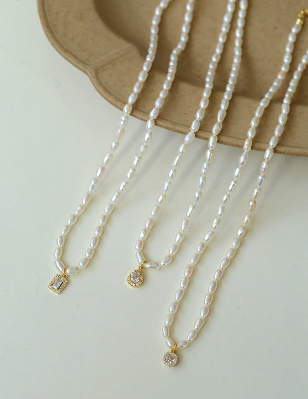 Zircon Pendant Pearl Beaded Necklace