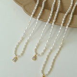 Zircon Pendant Pearl Beaded Necklace