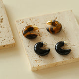 Black Agate Tiger Eye Stone Moon Bud Earrings