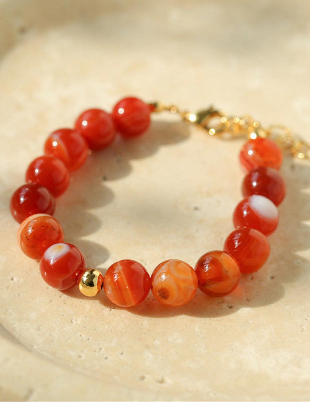 Primary Red Agate Round Beaded Bracelet - Gembea Jewelry
